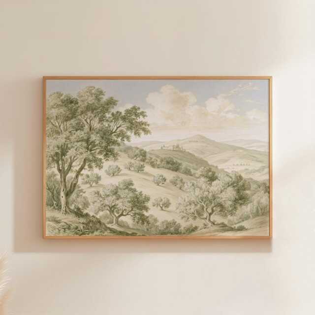 Olive Tree Landscape Poster, Green Hillside Print, Nature Wall Art, Paper - image 1