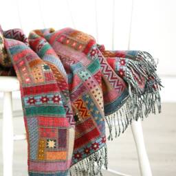 Aztec Style Merino Wool Colorful Plaid Blanket Throw High Quality Bedspread Patchwork Pattern Large Sofa Housewarming Gift - thumbnail 2