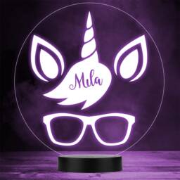 Unicorn Horn & Ears Wearing Glasses Led Personalised Gift Night Light