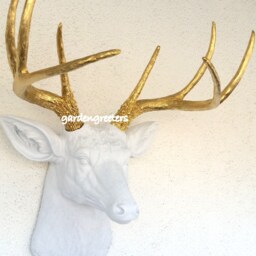 Faux White/Gold Deer Head 8 Point Buck Wall Mount Decor - thumbnail 2