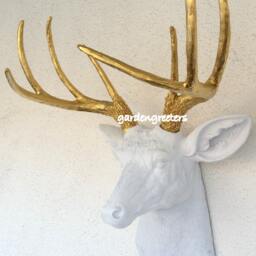 Faux White/Gold Deer Head 8 Point Buck Wall Mount Decor - thumbnail 3