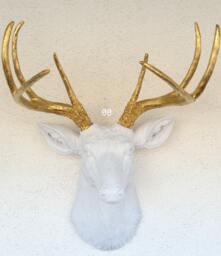 Faux White/Gold Deer Head 8 Point Buck Wall Mount Decor - thumbnail 1