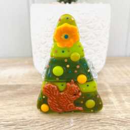 Cute Fused Glass Squirrel Autumnal Tree T-Light Holder - Christmas Decoration, Cornish Glass, Fused Glass Cornwall - thumbnail 2