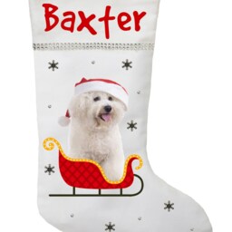 Personalized Bichon Frise Christmas Stocking Handmade Cotton Satin-Lined - thumbnail 3