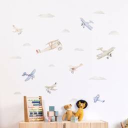 Airplanes & Clouds Wall Decals, Plastic-Free Kids Room Wall Stickers - thumbnail 3