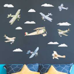 Airplanes & Clouds Wall Decals, Plastic-Free Kids Room Wall Stickers