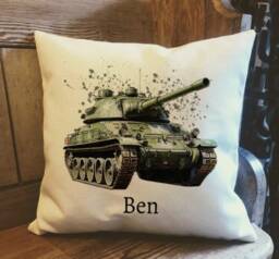 Personalised Tank Country Canvas Cushion - Customised Army Linen History Cover With Inner Filler - thumbnail 1