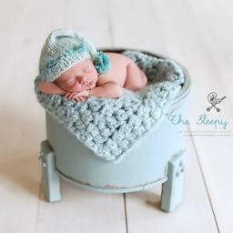 Blue Powder Puff Newborn Baby Blanket Photo Prop - thumbnail 2