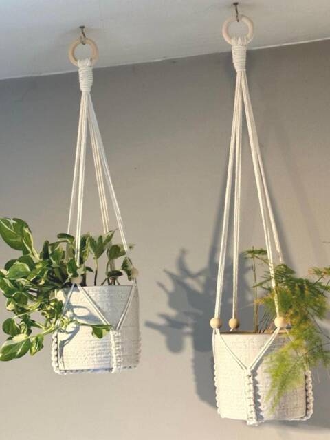Adjustable Macrame Plant Hanger No Tassel Indoor, Hanging Planter, Indoor Wall - image 1
