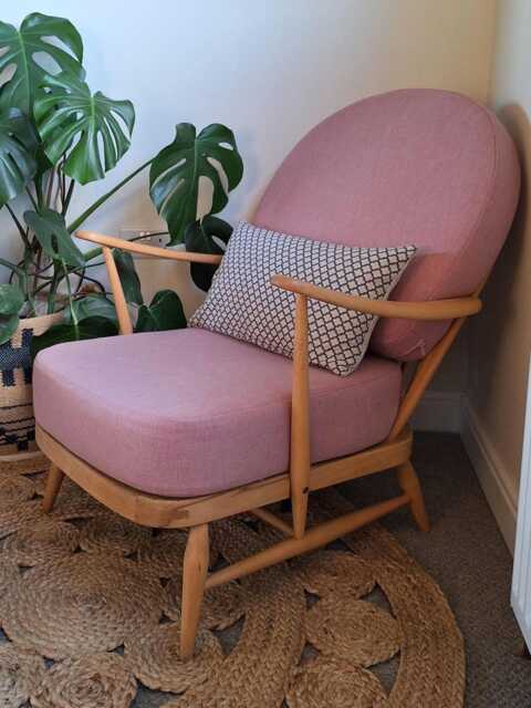 Ercol 203 Easy Chair Cushions & Covers in A Blush Pink Cotton Piped Or Unpiped With Foam - image 1