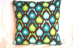 Turquoise, Brown & Chartreuse Ikat Pillow Cover - thumbnail 1