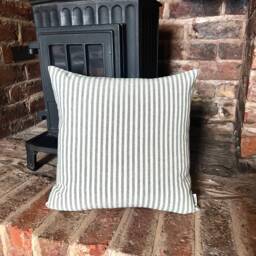 1375. Green Stripe Linen Look 100% Cotton Cushion Cover, Various Sizes - thumbnail 1