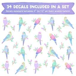 Bird Wall Decals - Floral Nursery Decor, Parakeet Art, Kids Room Decals, Reusable & Removable Budgie Stickers - thumbnail 2