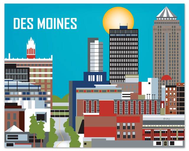 Des Moines Print, Iowa Wall Art, Skyline Horizontal Dorm, Office, Art Decor - Style E8-O-Des - image 1
