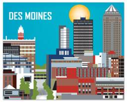 Des Moines Print, Iowa Wall Art, Skyline Horizontal Dorm, Office, Art Decor - Style E8-O-Des - thumbnail 1