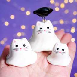 Handmade Ceramic Halloween Cat Ghost Figurine Lover Gift - thumbnail 1