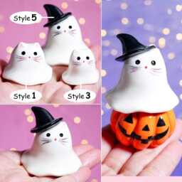 Handmade Ceramic Halloween Cat Ghost Figurine Lover Gift - thumbnail 3