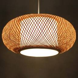 Bamboo Pendant Light Natural Parchment Shade, Dining Room Lighting - thumbnail 2