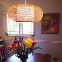 Bamboo Pendant Light Natural Parchment Shade, Dining Room Lighting