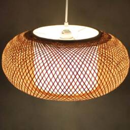 Bamboo Pendant Light Natural Parchment Shade, Dining Room Lighting - thumbnail 3