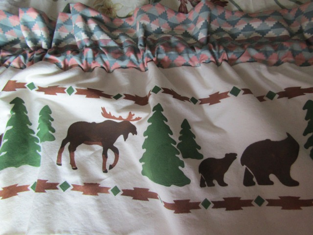 Hand Stenciled Cotton Curtain Valance - Moose, Bear, Pine Tree Design - image 1