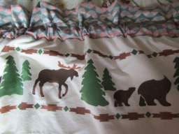 Hand Stenciled Cotton Curtain Valance - Moose, Bear, Pine Tree Design