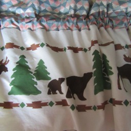 Hand Stenciled Cotton Curtain Valance - Moose, Bear, Pine Tree Design - thumbnail 2