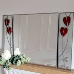 Catfish Glass Trio 2 10x40cms Rennie Mackintosh Inspired Stained Effect Mirrors With Central Panel 40x40cms - thumbnail 3