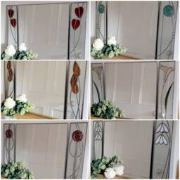 Catfish Glass Trio 2 10x40cms Rennie Mackintosh Inspired Stained Effect Mirrors With Central Panel 40x40cms