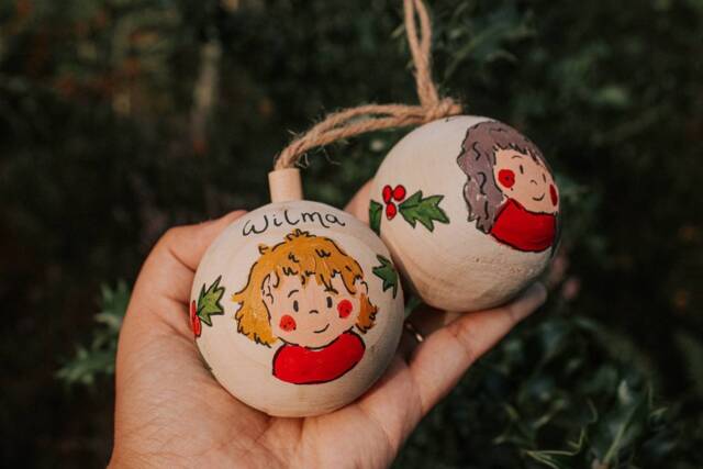 Personalized Portrait Christmas Bauble, Hand-Painted Wooden Ornament - image 1