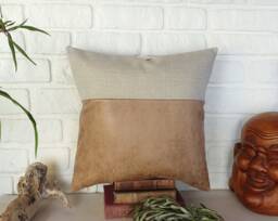 Faux Leather & Linen Pillow Cover, Old Saddle Tan Cushion