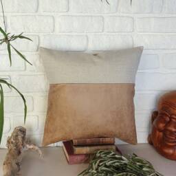 Faux Leather & Linen Pillow Cover, Old Saddle Tan Cushion - thumbnail 2
