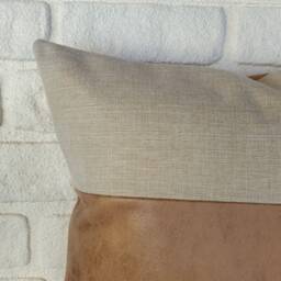 Faux Leather & Linen Pillow Cover, Old Saddle Tan Cushion - thumbnail 3