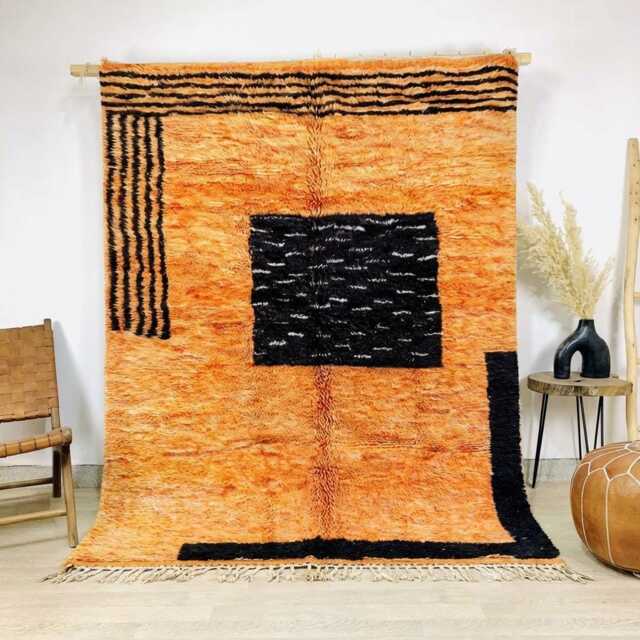 Moroccan Orange Berber Rug, Handwoven Wool Shag Rug With Geometric Shapes, Authentic Beni Ourain Style Carpet, Large 9x12 Area - image 1