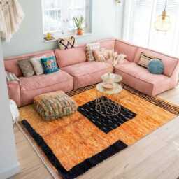 Moroccan Orange Berber Rug, Handwoven Wool Shag Rug With Geometric Shapes, Authentic Beni Ourain Style Carpet, Large 9x12 Area - thumbnail 3
