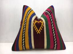 Vintage Turkish Kilim Pillow Cover, Handwoven Bohemian Accent - 16x16