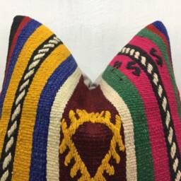 Vintage Turkish Kilim Pillow Cover, Handwoven Bohemian Accent - 16x16 - thumbnail 2
