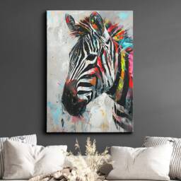 Colorful Zebra Fun Animal Lover Abstract Oil Painting Wall Art Framed Canvas Poster Print Home Kitchen Living Room Decor Gifts - thumbnail 1