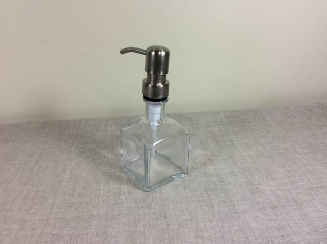 Square Bottle Soap Dispenser Bathroom Kitchen Pump Clear Glass Shampoo Laundry 8 Oz Ounce Refillable Reuse Container Cleaning Liquid Small - image 1