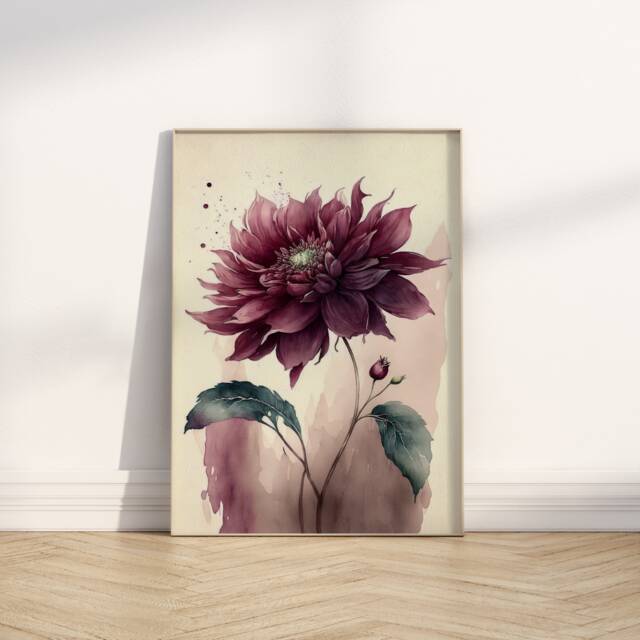 Burgundy Flower Watercolor Print Boho Botanical Wall Art - image 1