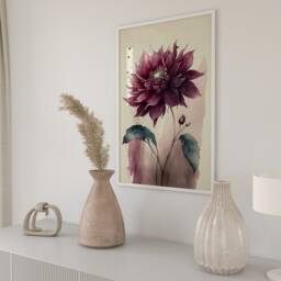 Burgundy Flower Watercolor Print Boho Botanical Wall Art - thumbnail 2