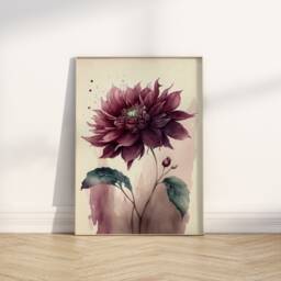 Burgundy Flower Watercolor Print Boho Botanical Wall Art - thumbnail 1