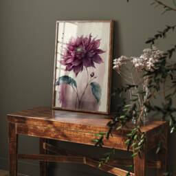 Burgundy Flower Watercolor Print Boho Botanical Wall Art - thumbnail 3