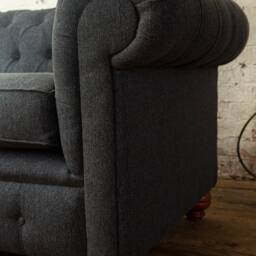 British Handmade 3 Seater Dark Grey Herringbone Wool Chesterfield Sofa - thumbnail 3