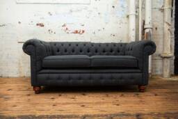 British Handmade 3 Seater Dark Grey Herringbone Wool Chesterfield Sofa - thumbnail 1