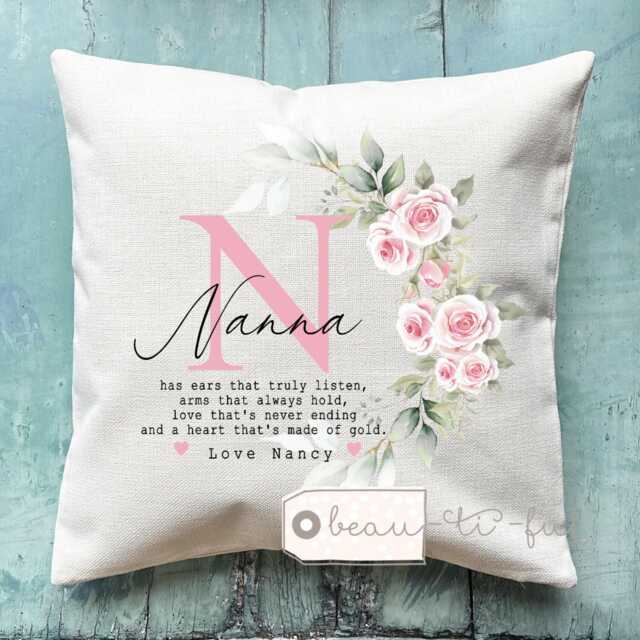 Personalised Grandma Mum Nanna Nanny Auntie Mom Mam Quote Floral Home Linen Style Cushion Mother's Day Birthday Easter Gift - image 1