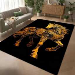 Golden Horse Rug - Ornate Baroque Stallion Tile Mat Luxury Decor Washable Carpet - thumbnail 2