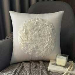 Ivory Art Silk, Ribbon Embroidered Nature & Floral Pattern, Modern Throw Pillow Cover/Euro Sham - Vintageous - thumbnail 2