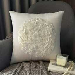 Ivory Art Silk, Ribbon Embroidered Nature & Floral Pattern, Modern Throw Pillow Cover/Euro Sham - Vintageous - thumbnail 2