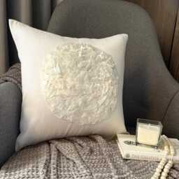 Ivory Art Silk, Ribbon Embroidered Nature & Floral Pattern, Modern Throw Pillow Cover/Euro Sham - Vintageous - thumbnail 3